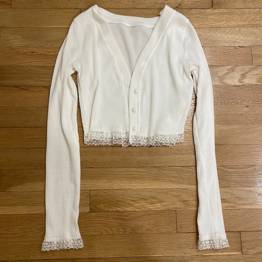 white lace crop cardigan